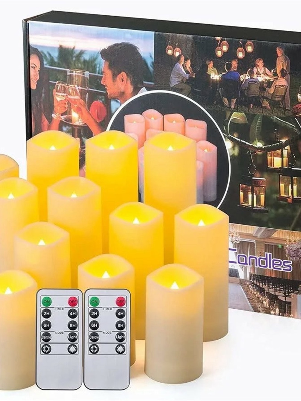 Faux Flameless LED Pillar Candles Set with Remote - Yellow